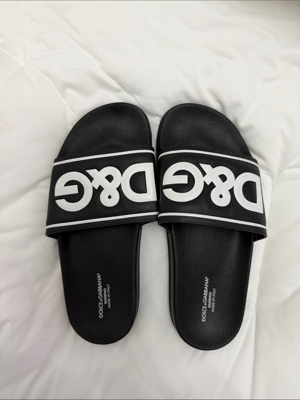 Dolce & Gabbana Black and White Logo Slide Sandals